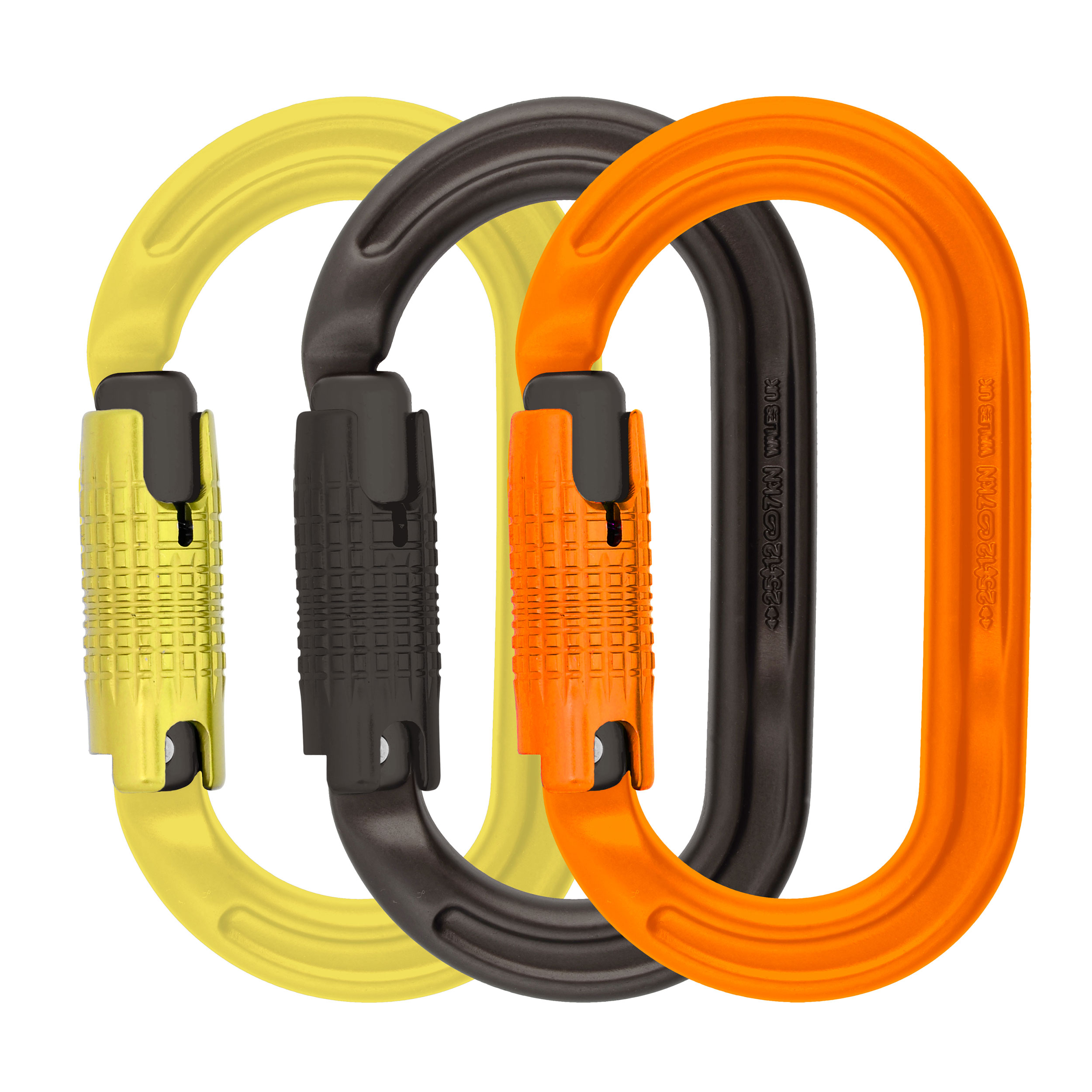 Karabijnhaak DMM Ultra O Tri-Lock Multi pack (geel, grijs, oranje)