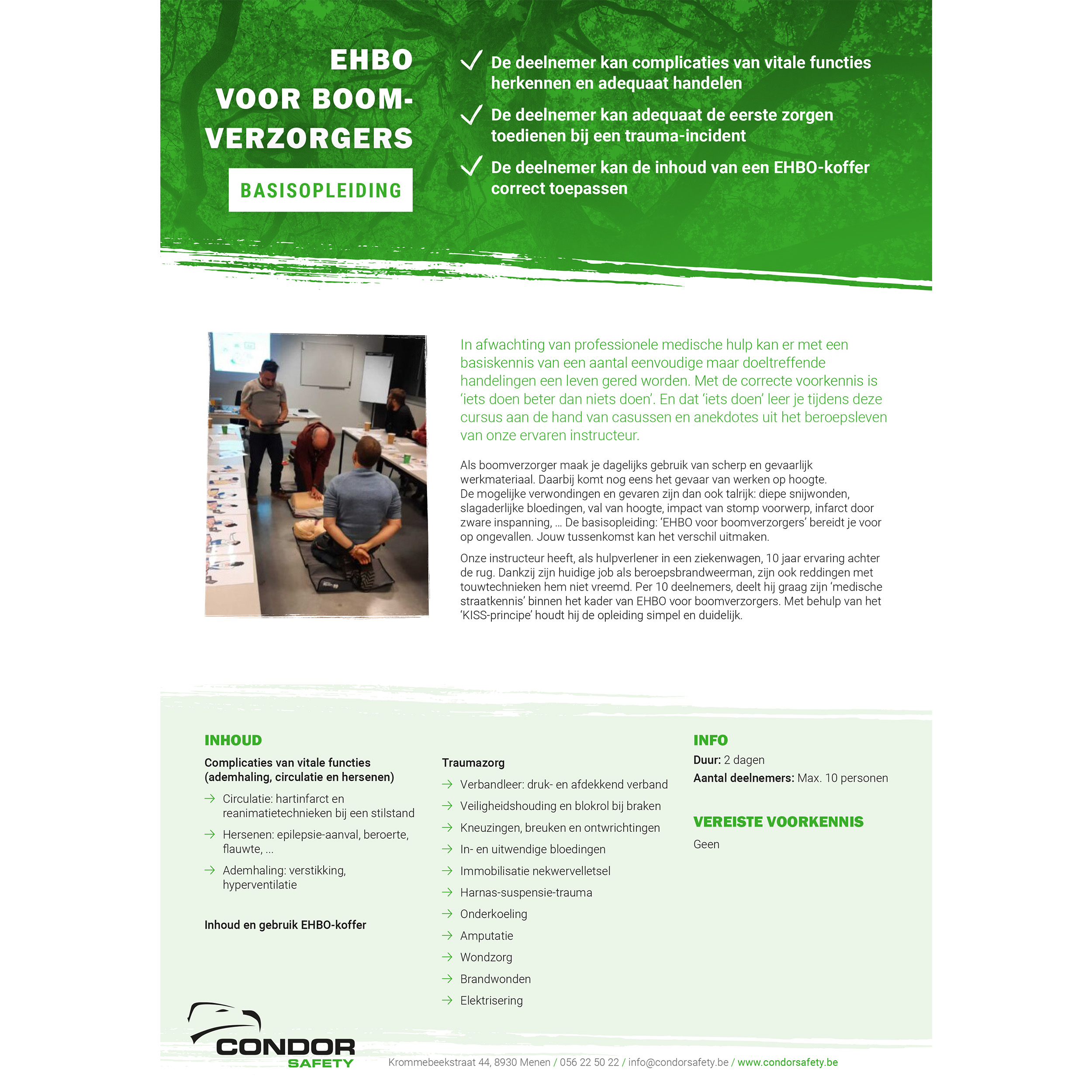 Opleiding: EHBO voor boomverzorgers (basis) 24-25 maart 2026, Menen