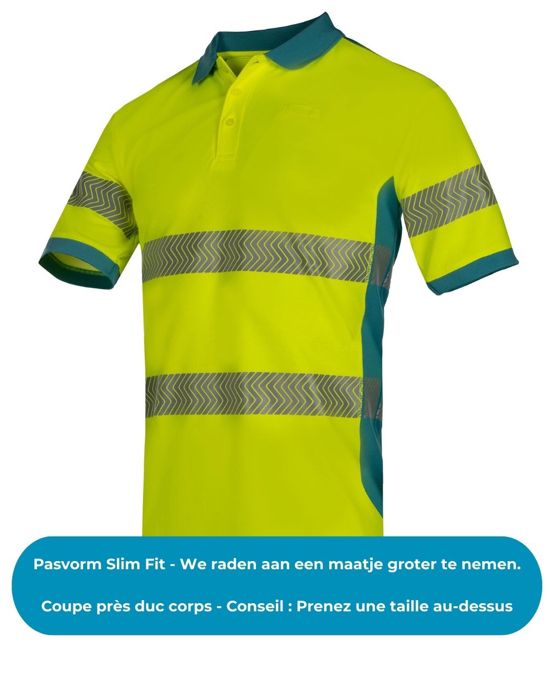 Polo ambulancier poly/coton Sioen Mouscron jaune fluo/bleu indigo